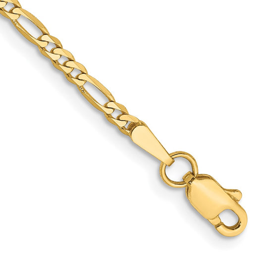 2.25mm Flat Figaro Chain Anklet - Yellow Gold