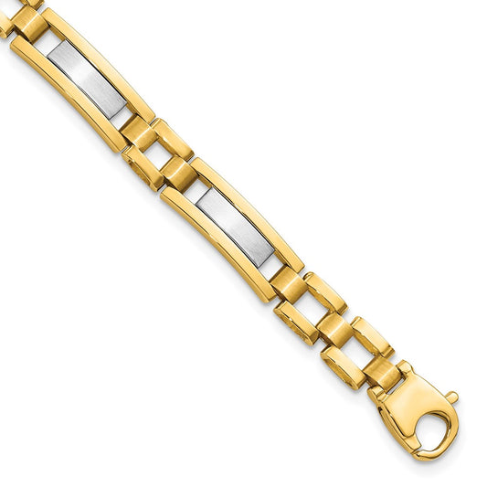 Polished and Satin Mens Link Bracelet 8.5" - Two-Tone Gold