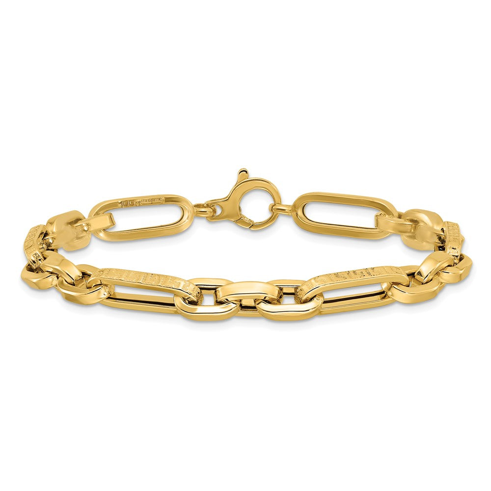 Polished and Textured Design Fancy Link Bracelet 8"