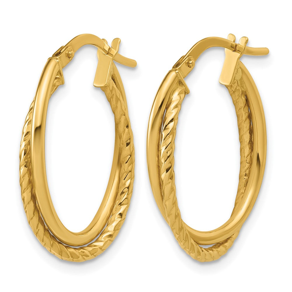 Polished Textured Oval Hoop Earrings - 3.75mm
