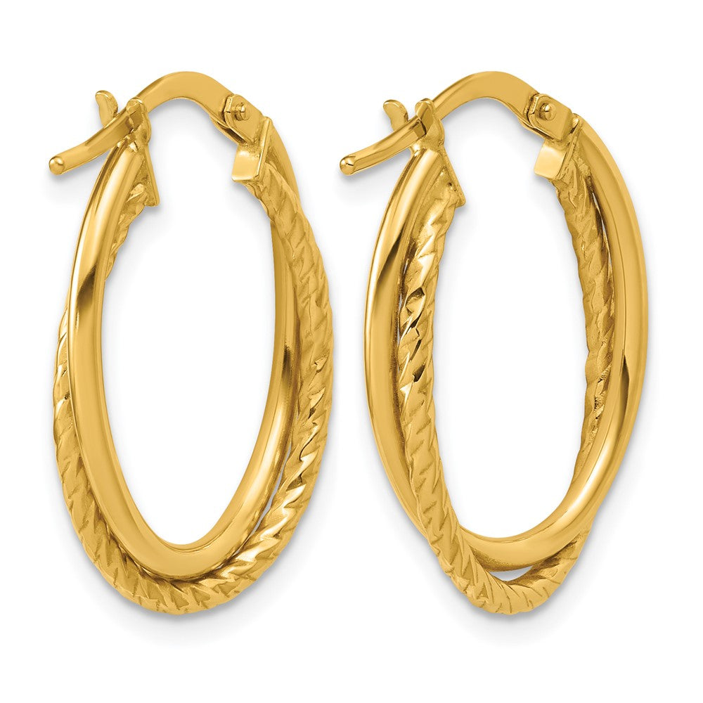 Polished Textured Oval Hoop Earrings - 3.75mm
