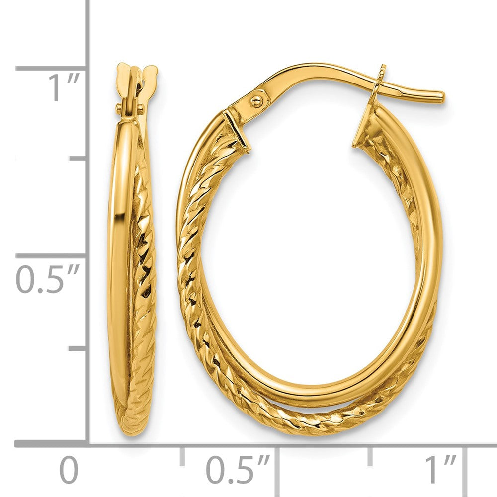 Polished Textured Oval Hoop Earrings - 3.75mm