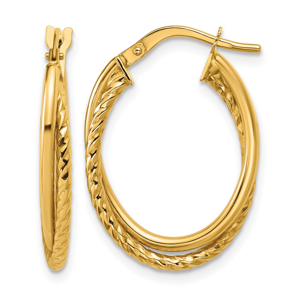 Polished Textured Oval Hoop Earrings - 3.75mm