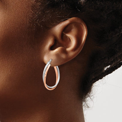 Polished Fancy Hoop Earrings - Two-Tone Gold