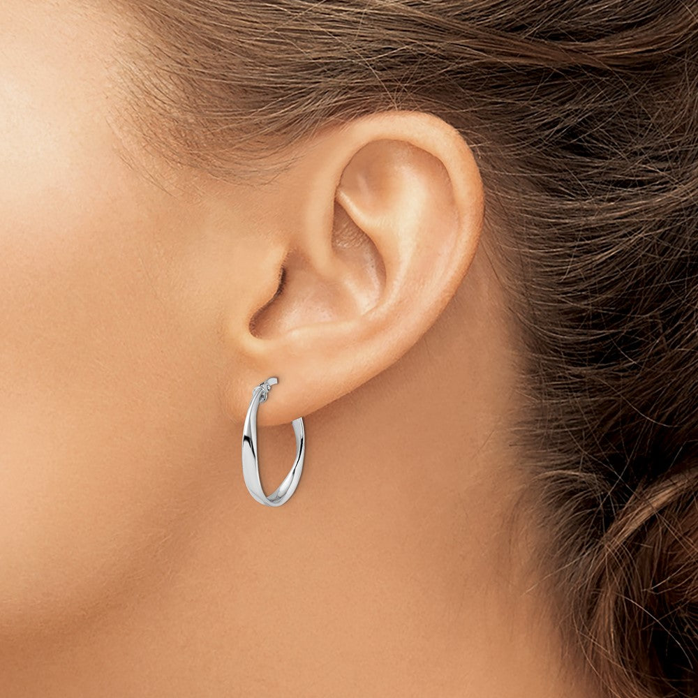 Polished Hoop Earrings - 3mm, Yellow Gold with Rhodium