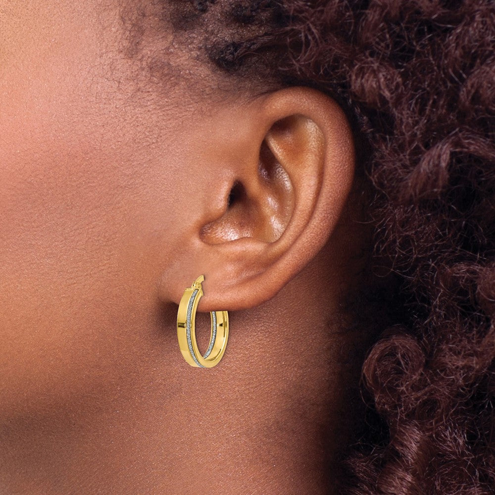 Polished Glimmer Infused Hoop Earrings - 3.75mm, Yellow Gold