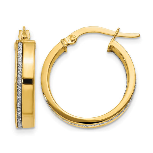 Polished Glimmer Infused Hoop Earrings - 3.75mm, Yellow Gold