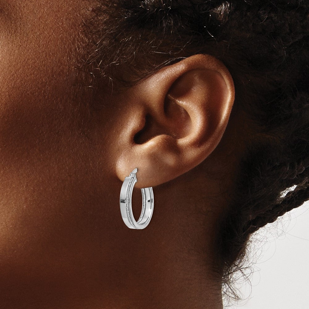 Polished Glimmer Infused Hoop Earrings - White Gold