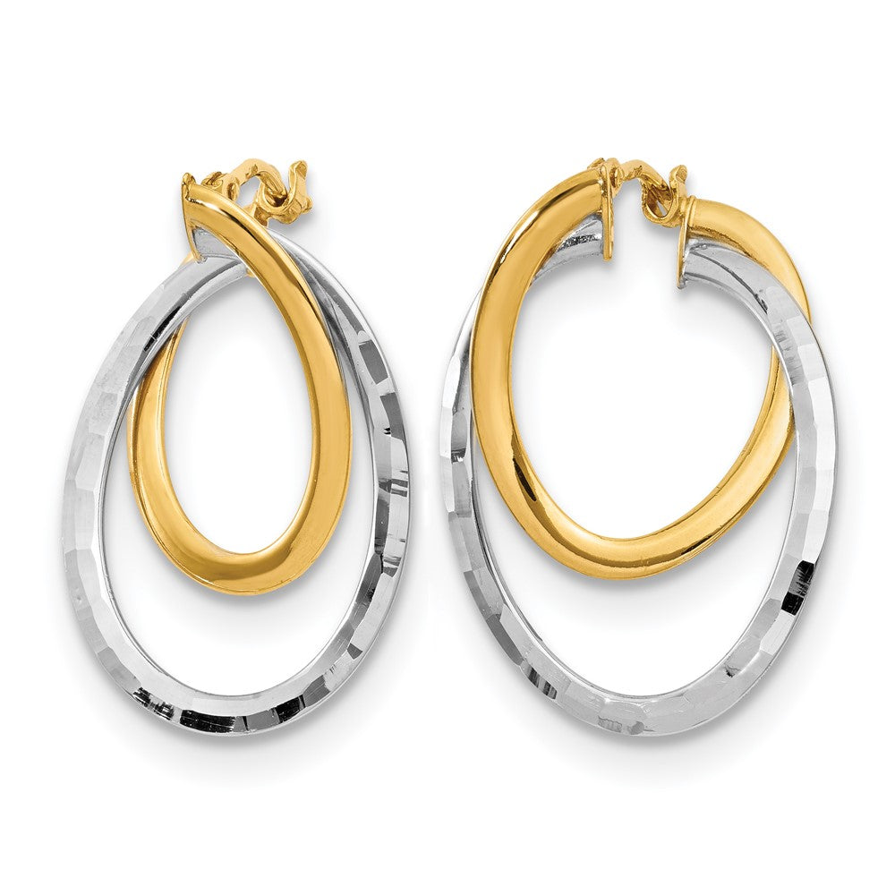 Polished Fancy Hoop Earrings - Yellow Gold with Rhodium