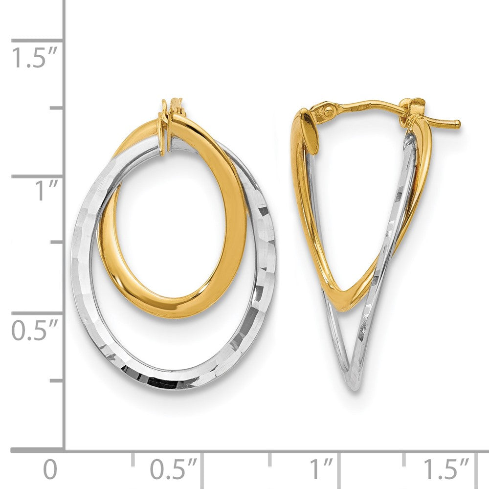 Polished Fancy Hoop Earrings - Yellow Gold with Rhodium