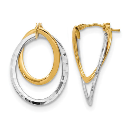 Polished Fancy Hoop Earrings - Yellow Gold with Rhodium