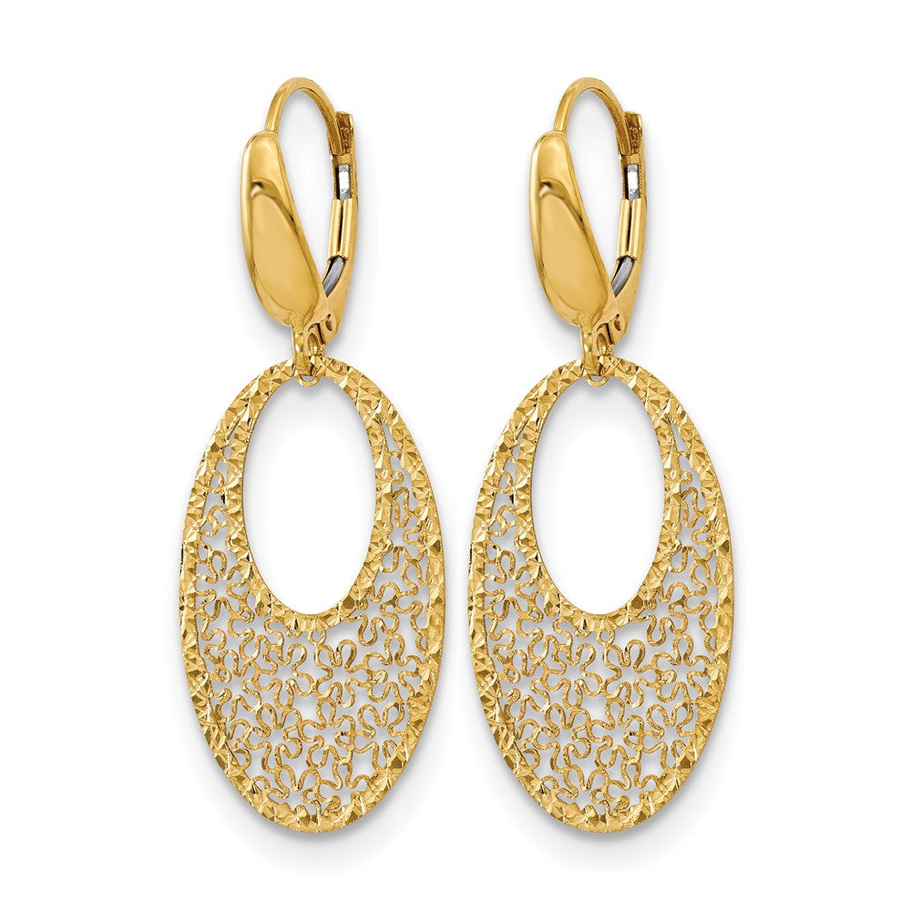 Polished and Textured Floral Leverback Earrings - Yellow Gold