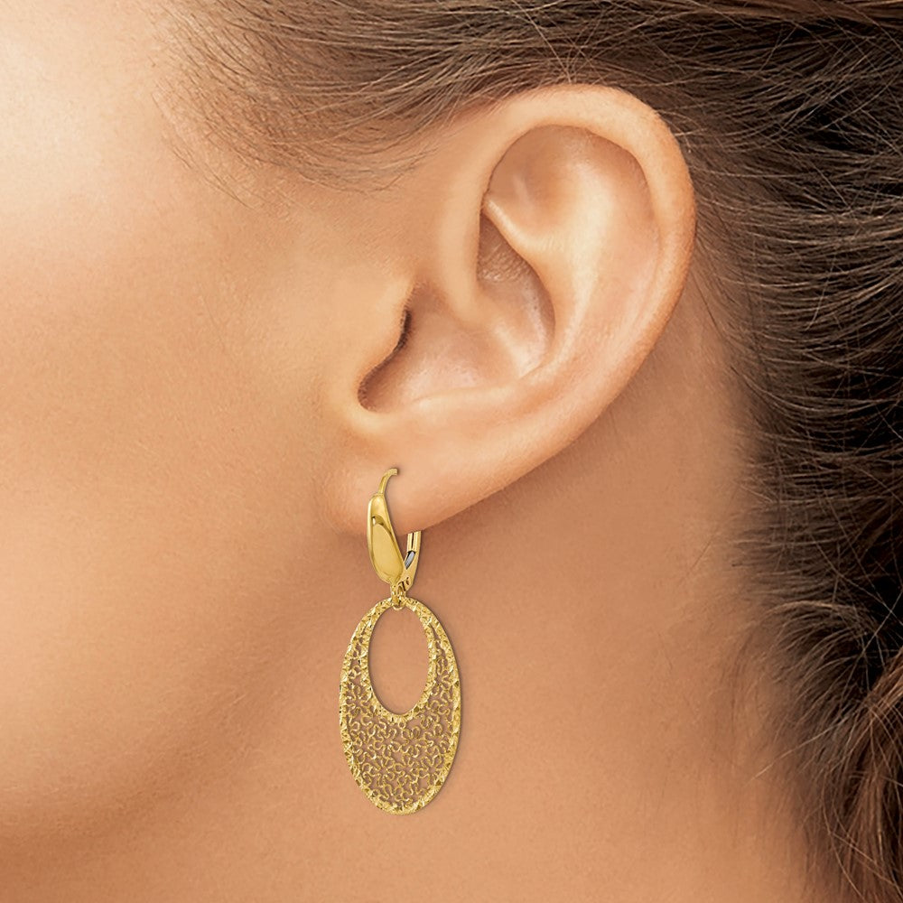 Polished and Textured Floral Leverback Earrings - Yellow Gold