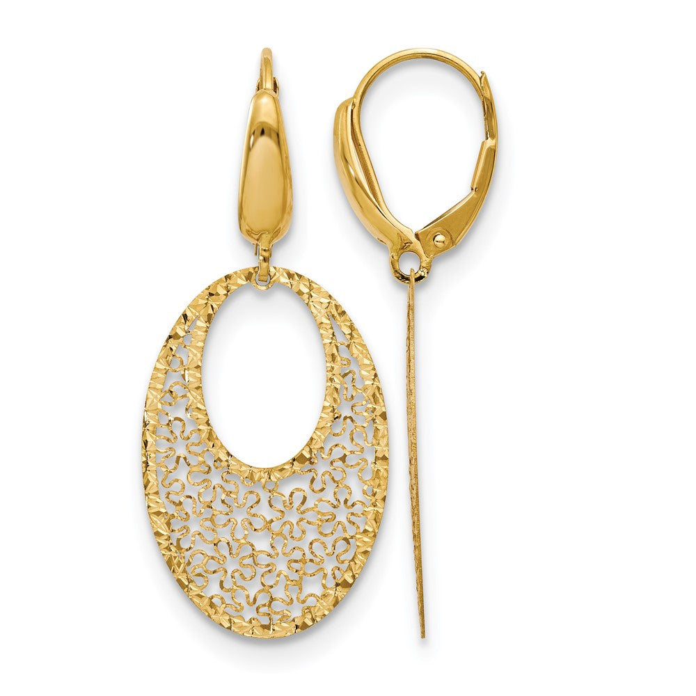 Polished and Textured Floral Leverback Earrings - Yellow Gold