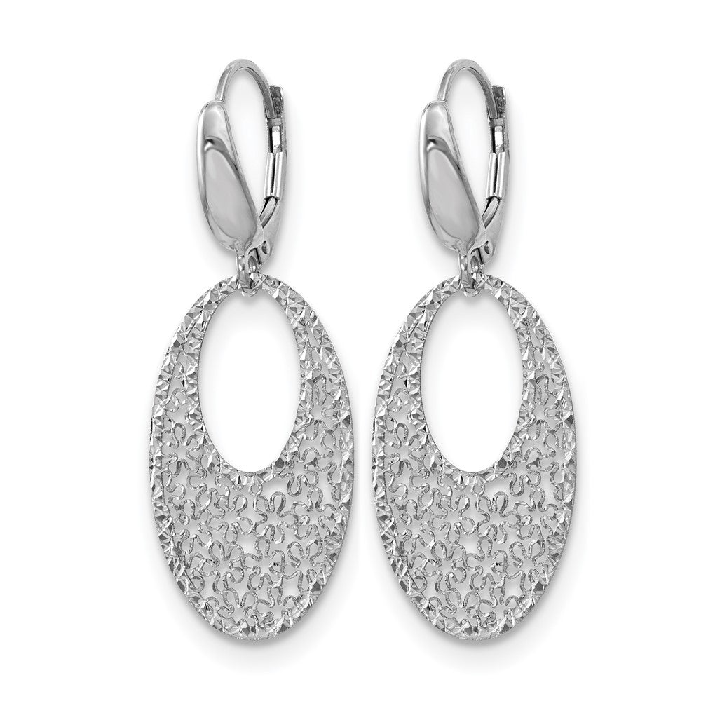 Polished and Textured Floral Leverback Earrings - White Gold