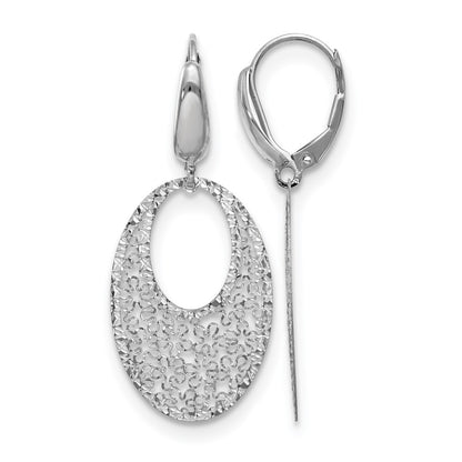 Polished and Textured Floral Leverback Earrings - White Gold