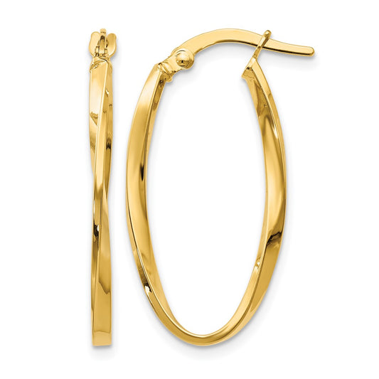Twisted Oval Hoop Earrings - Yellow Gold