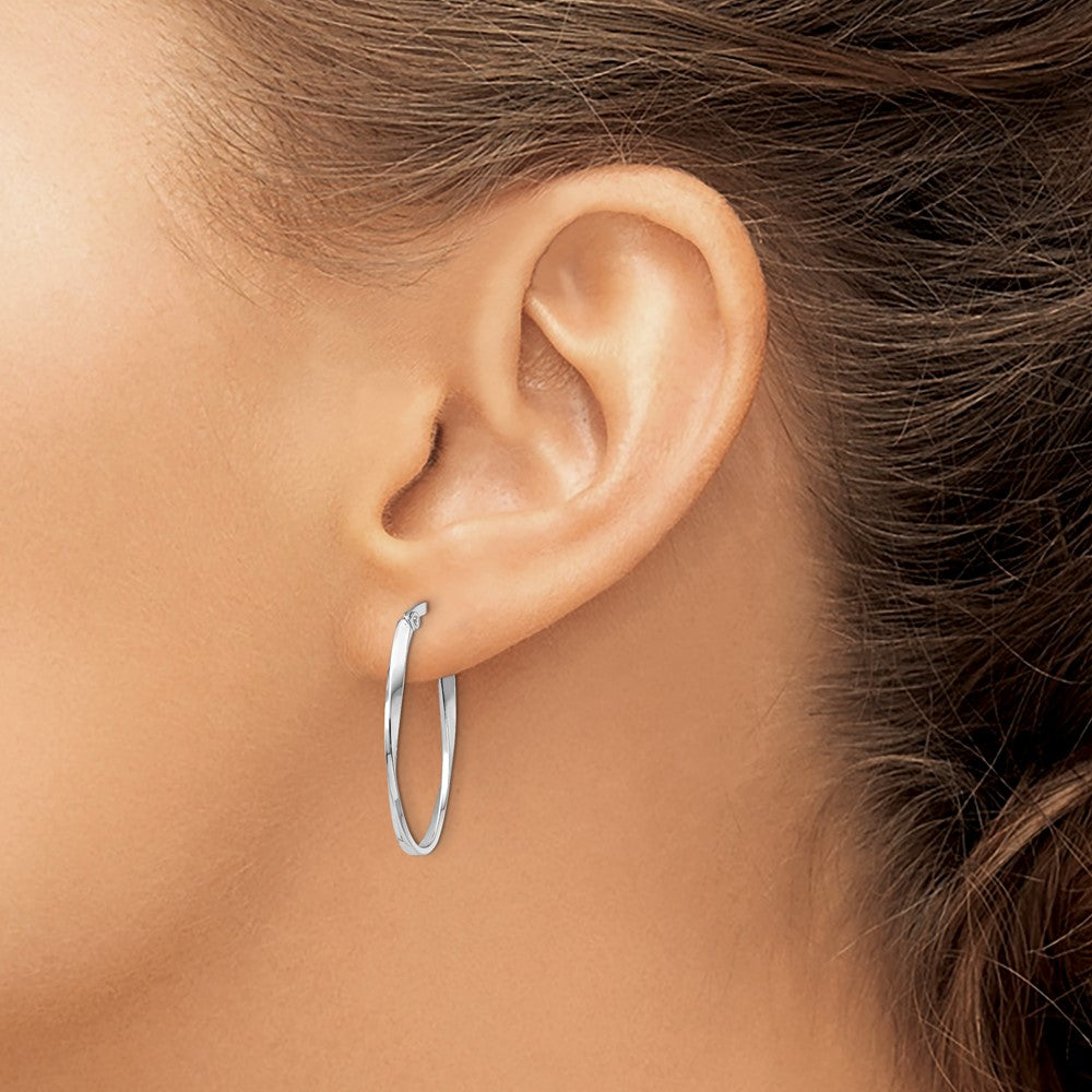 Twisted Oval Hoop Earrings - White Gold