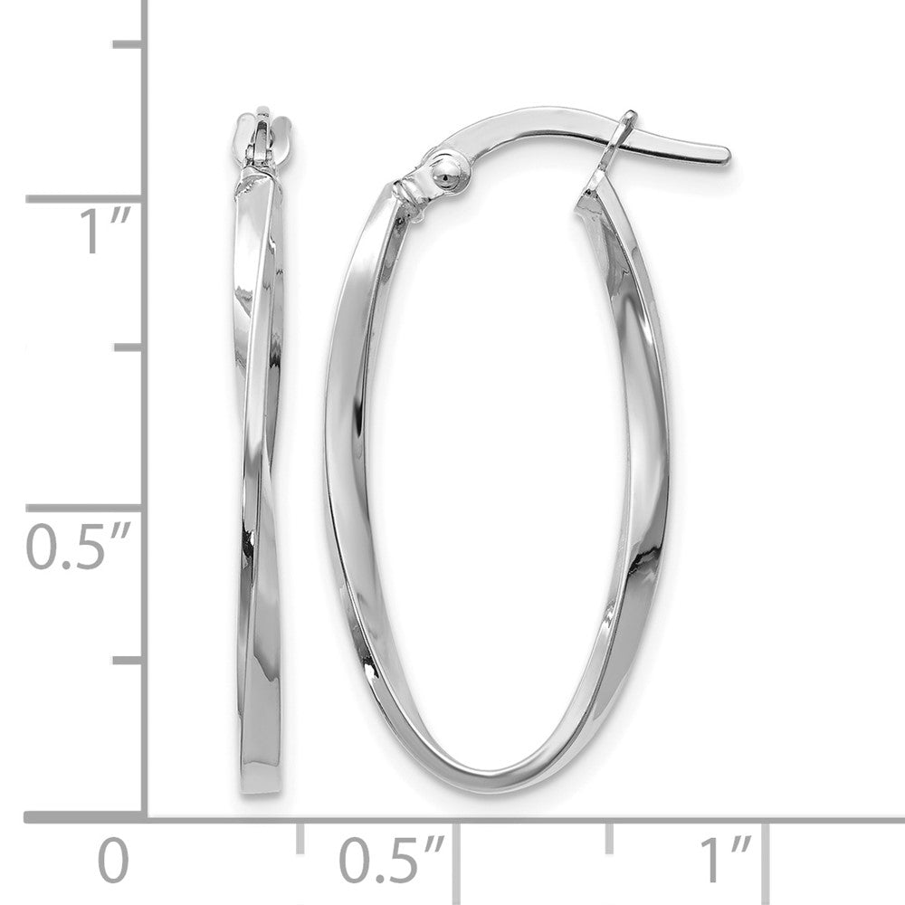 Twisted Oval Hoop Earrings - White Gold