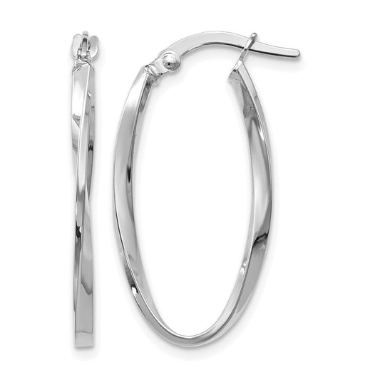 Twisted Oval Hoop Earrings - White Gold