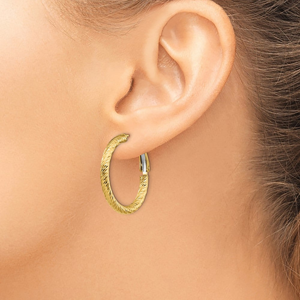 3x20 D/C Round Omega Back Hoop Earrings