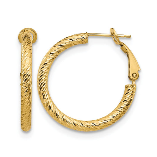 3x20 D/C Round Omega Back Hoop Earrings