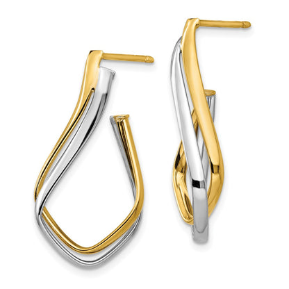 Polished Post Earrings - Yellow Gold with Rhodium