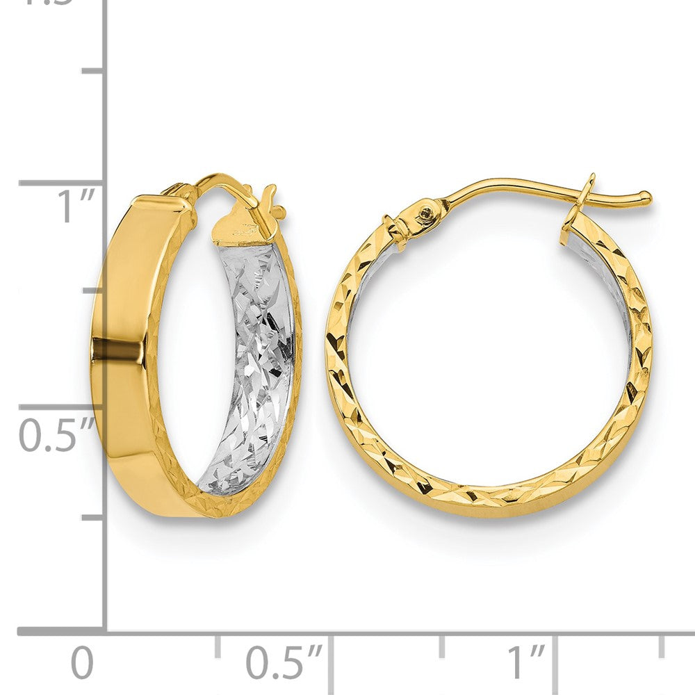 Polished and D/C Hoop Earrings - Yellow Gold with Rhodium