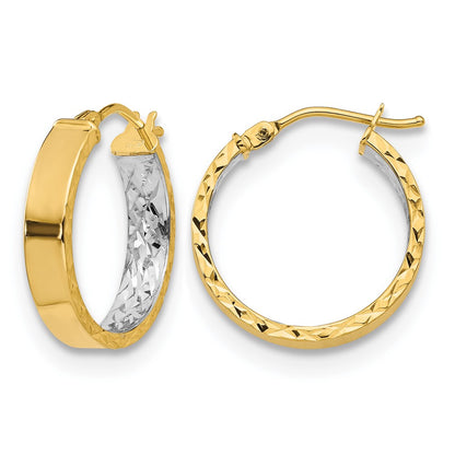 Polished and D/C Hoop Earrings - Yellow Gold with Rhodium