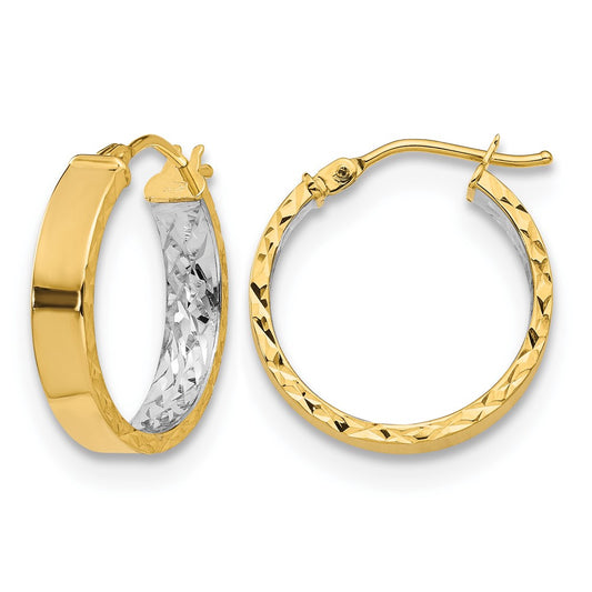 Polished and D/C Hoop Earrings - Yellow Gold with Rhodium
