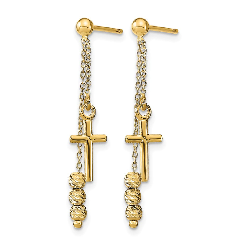 Polished D/C Cross Beaded Post Dangle Earrings