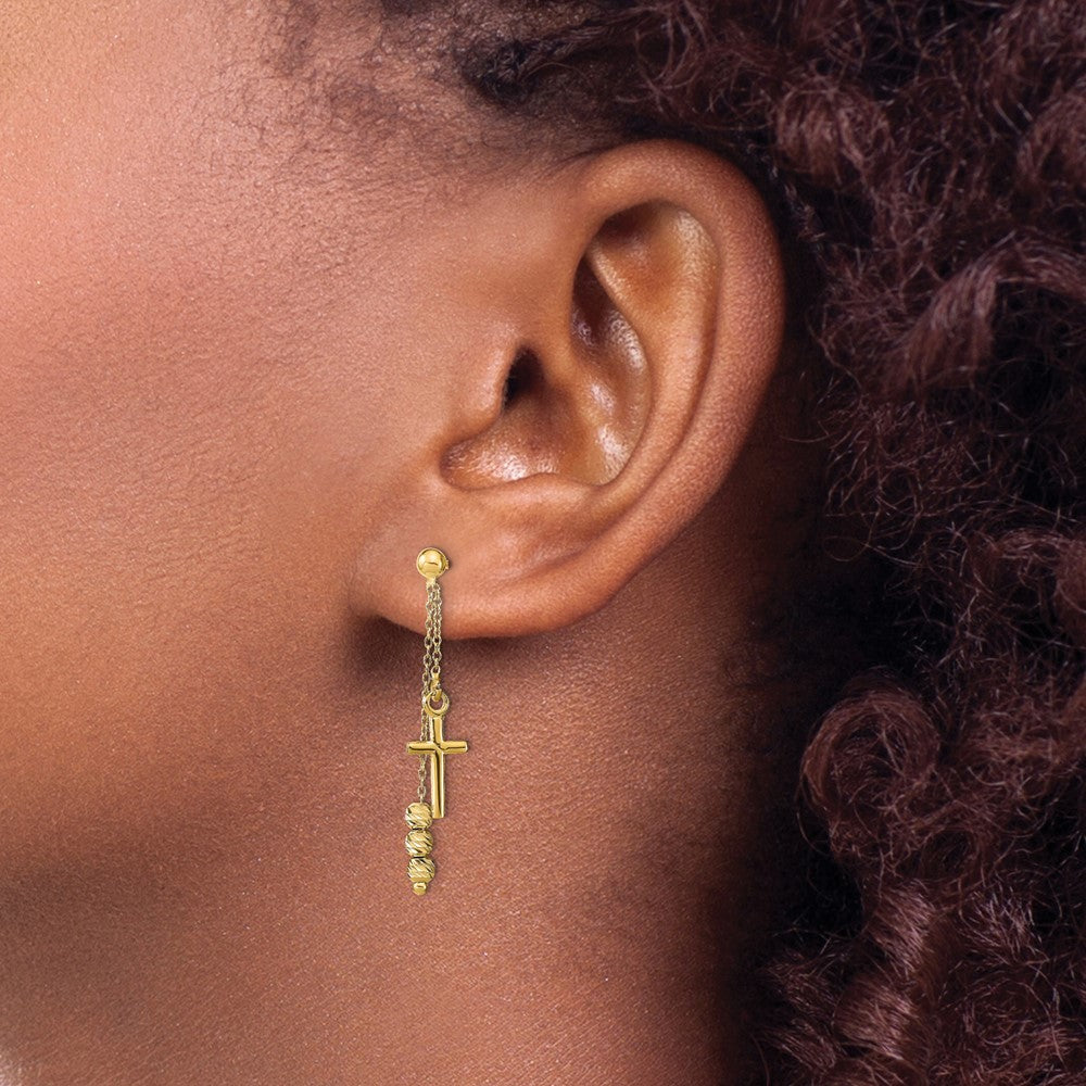 Polished D/C Cross Beaded Post Dangle Earrings