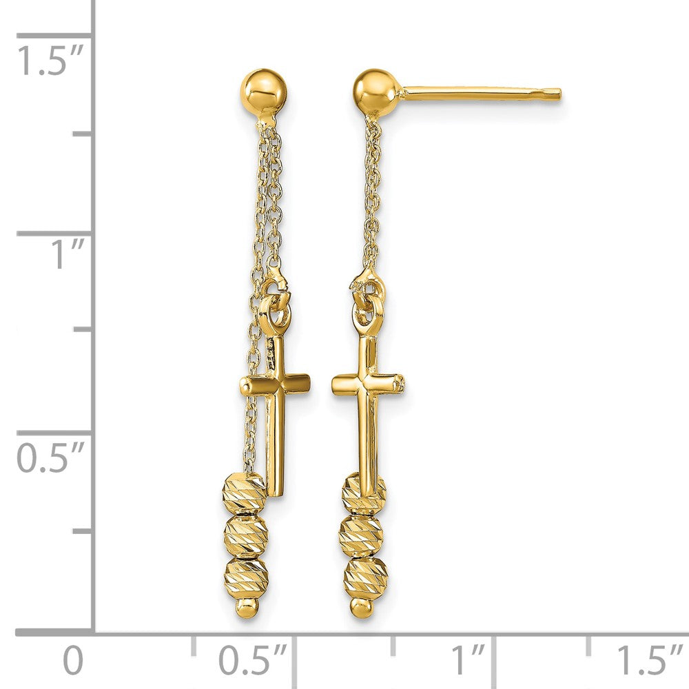 Polished D/C Cross Beaded Post Dangle Earrings