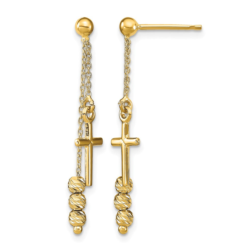 Polished D/C Cross Beaded Post Dangle Earrings