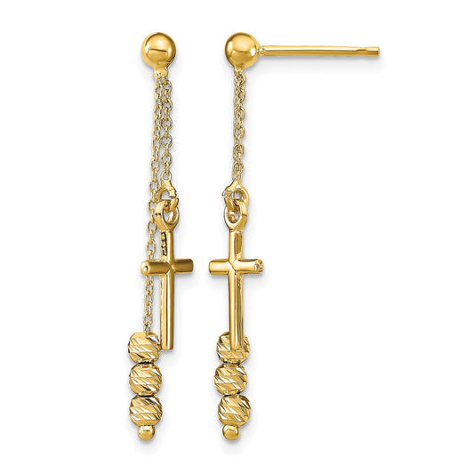 Polished D/C Cross Beaded Post Dangle Earrings