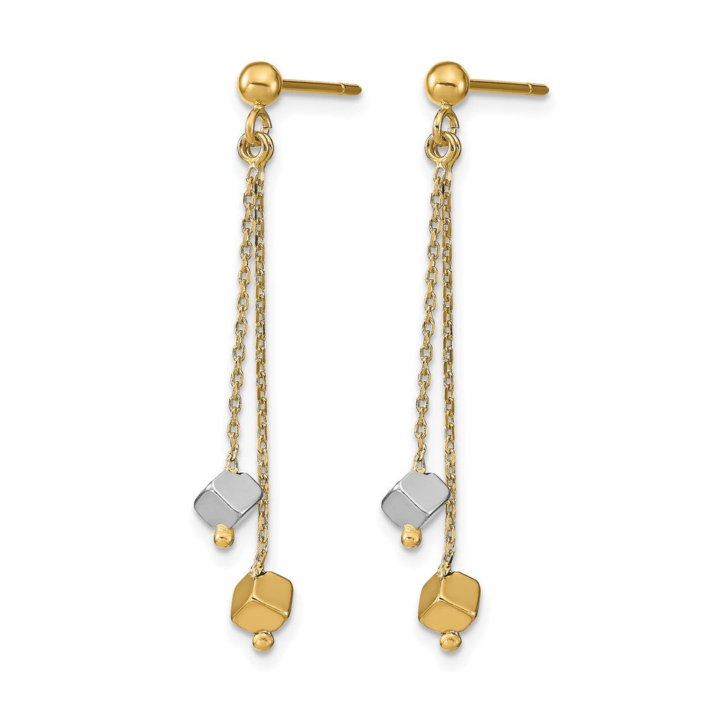 Polished Beaded Post Dangle Earrings - Two-Tone Gold