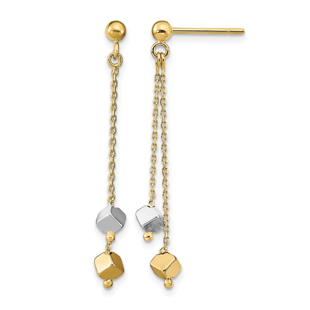 Polished Beaded Post Dangle Earrings - Two-Tone Gold