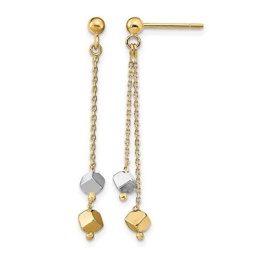 Polished Beaded Post Dangle Earrings - Two-Tone Gold