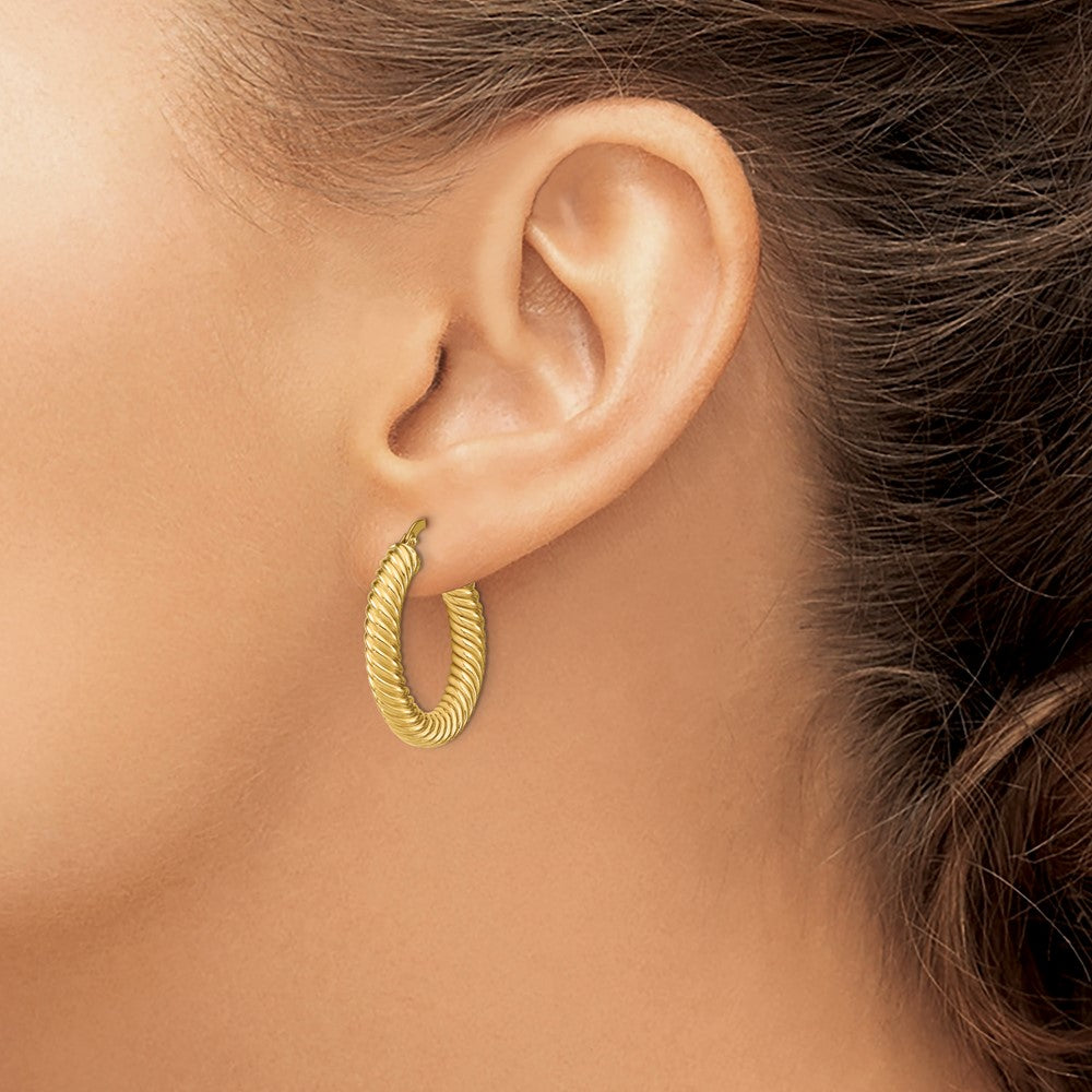 Polished Textured Hoop Earrings - 4mm