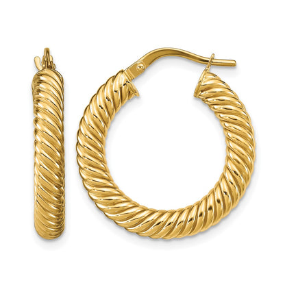 Polished Textured Hoop Earrings - 4mm