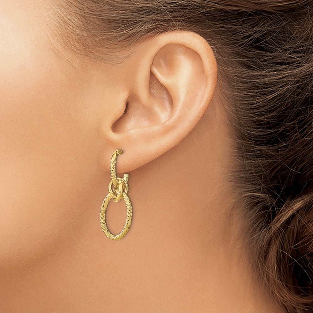 Polished Textured Post Dangle Earrings - Yellow Gold