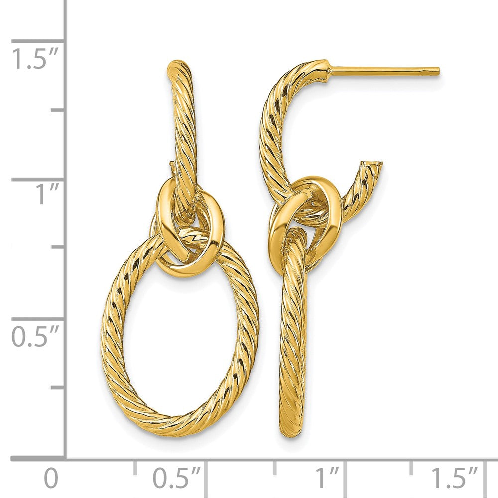 Polished Textured Post Dangle Earrings - Yellow Gold