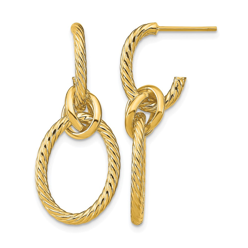 Polished Textured Post Dangle Earrings - Yellow Gold