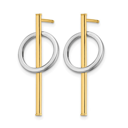 Post Dangle Earrings - Yellow Gold with Rhodium