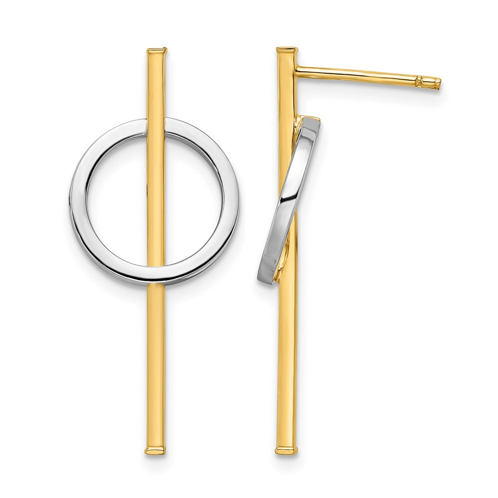 Post Dangle Earrings - Yellow Gold with Rhodium