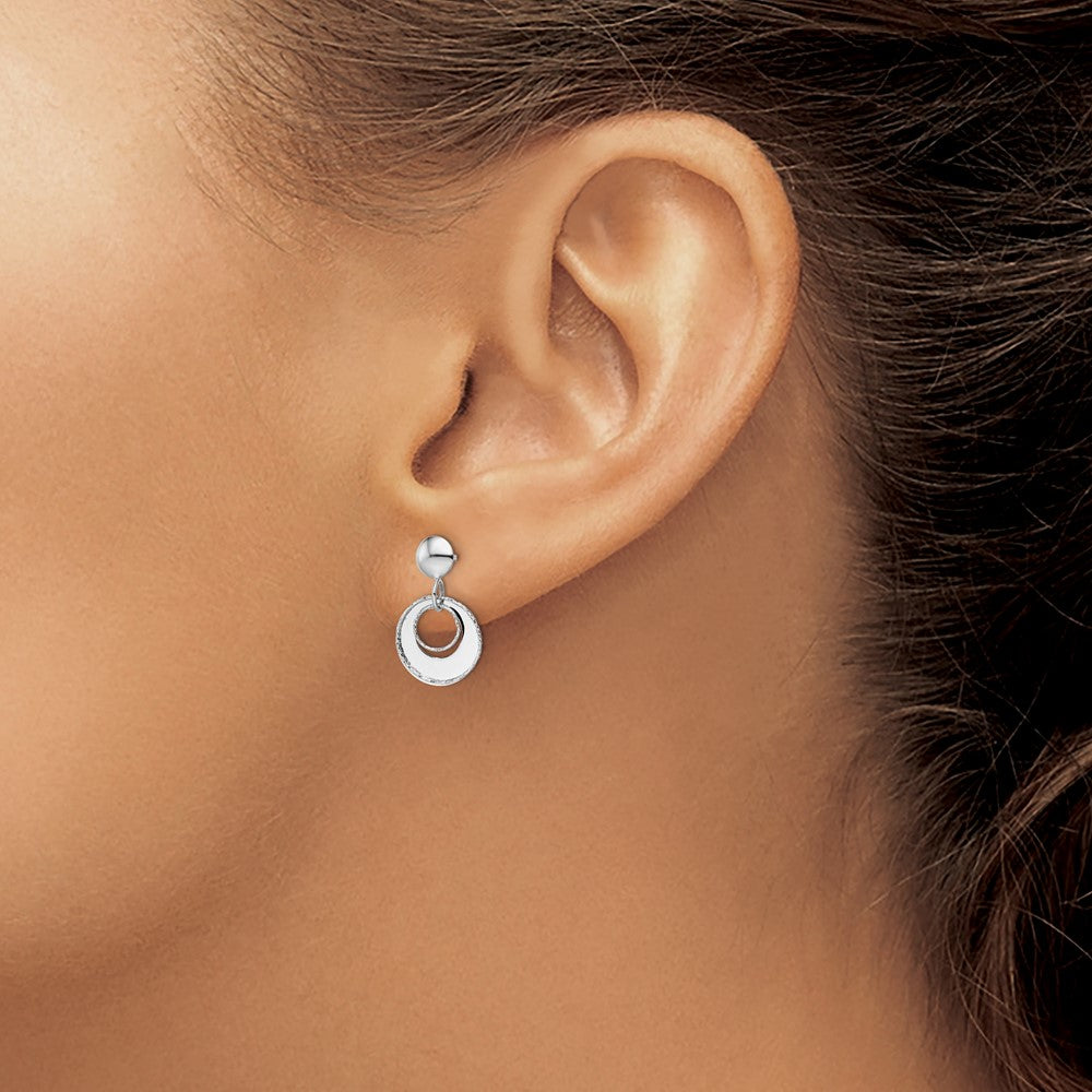 Polished Textured Post Dangle Earrings - White Gold