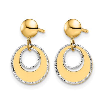 Polished Textured Post Dangle Earrings - Two-Tone Gold