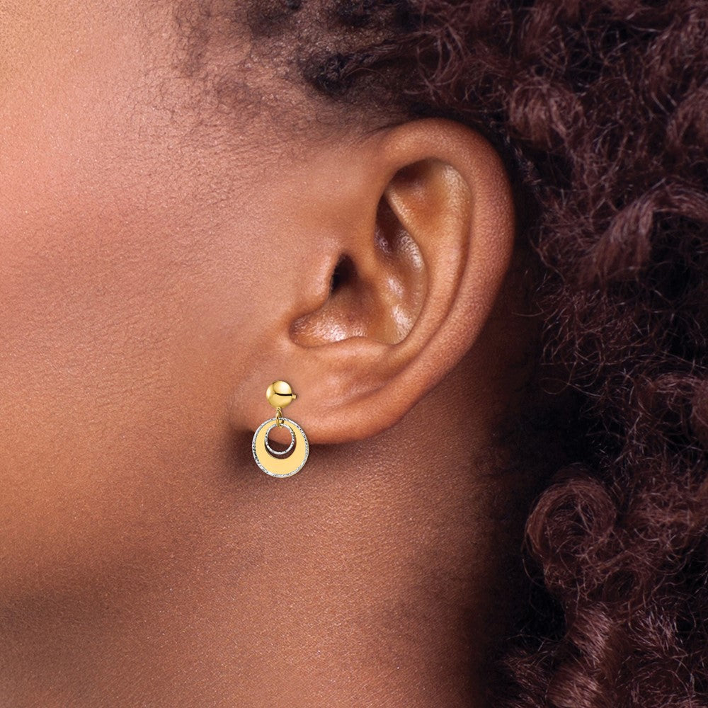 Polished Textured Post Dangle Earrings - Two-Tone Gold