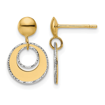 Polished Textured Post Dangle Earrings - Two-Tone Gold