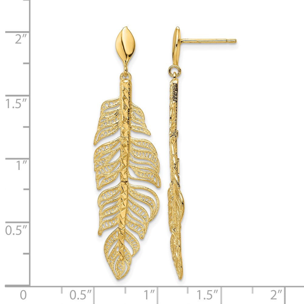Polished D/C Textured Leaf Post Dangle Earrings